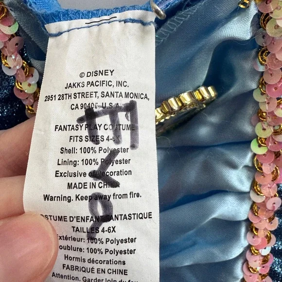 Disney Cinderella Girls Size 4 - 6 Sparkling Blue Costume Princess Dress Up - Picture 6 of 9